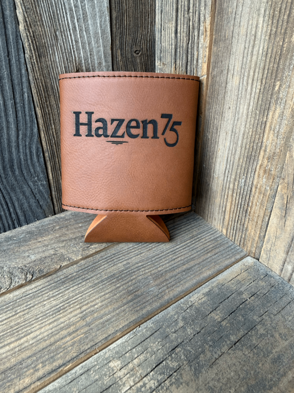 Leather Can Koozie — Laser Engraved